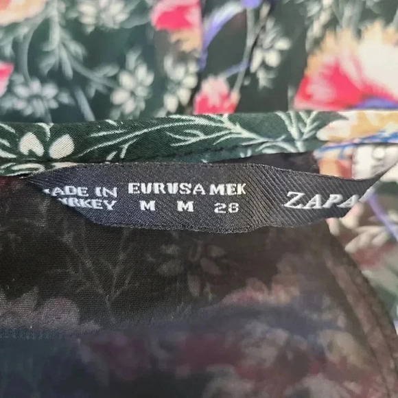 Zapa Basic Green Blue Floral Print Chiffon Dress Cottagecore Medium - Picture 9 of 13